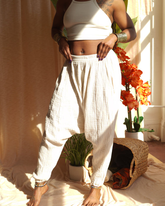 YANG White Cotton Yoga Pant